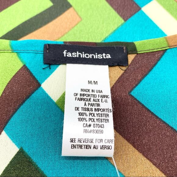 NEW Fashionista Womens Mod Geometric Scoop Neck Tunic Top Blue Green M - Picture 8 of 12